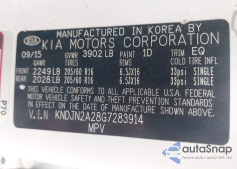 2016 Kia Soul из США, поврежденный, VIN KNDJN2A28G7283914